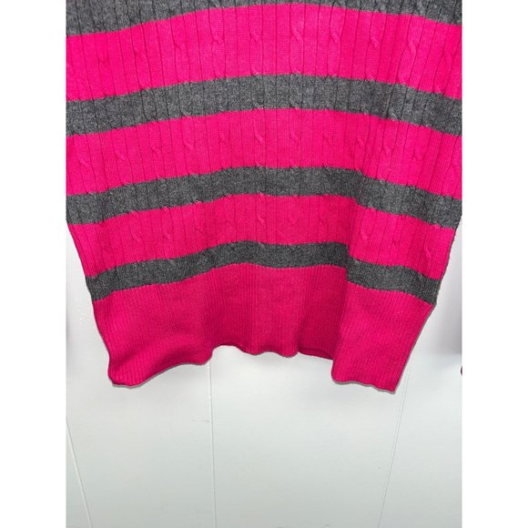 Tommy Hilfiger Women's Cable Knit Sweater Long Sleeve Magenta/Grey Strped Size M - Picture 3 of 6